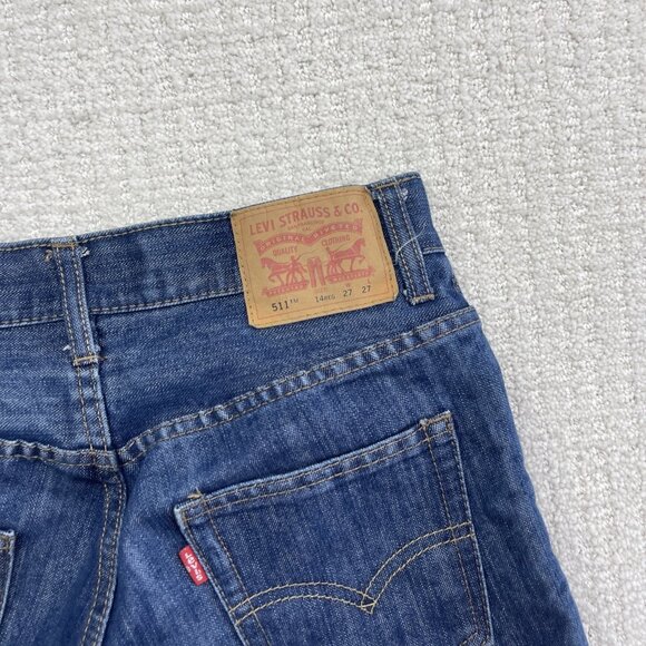 Levis 511 Slim Shorts Regular Men / Boy 27 Blue Distressed Denim Cut Off Raw Hem - Picture 9 of 12